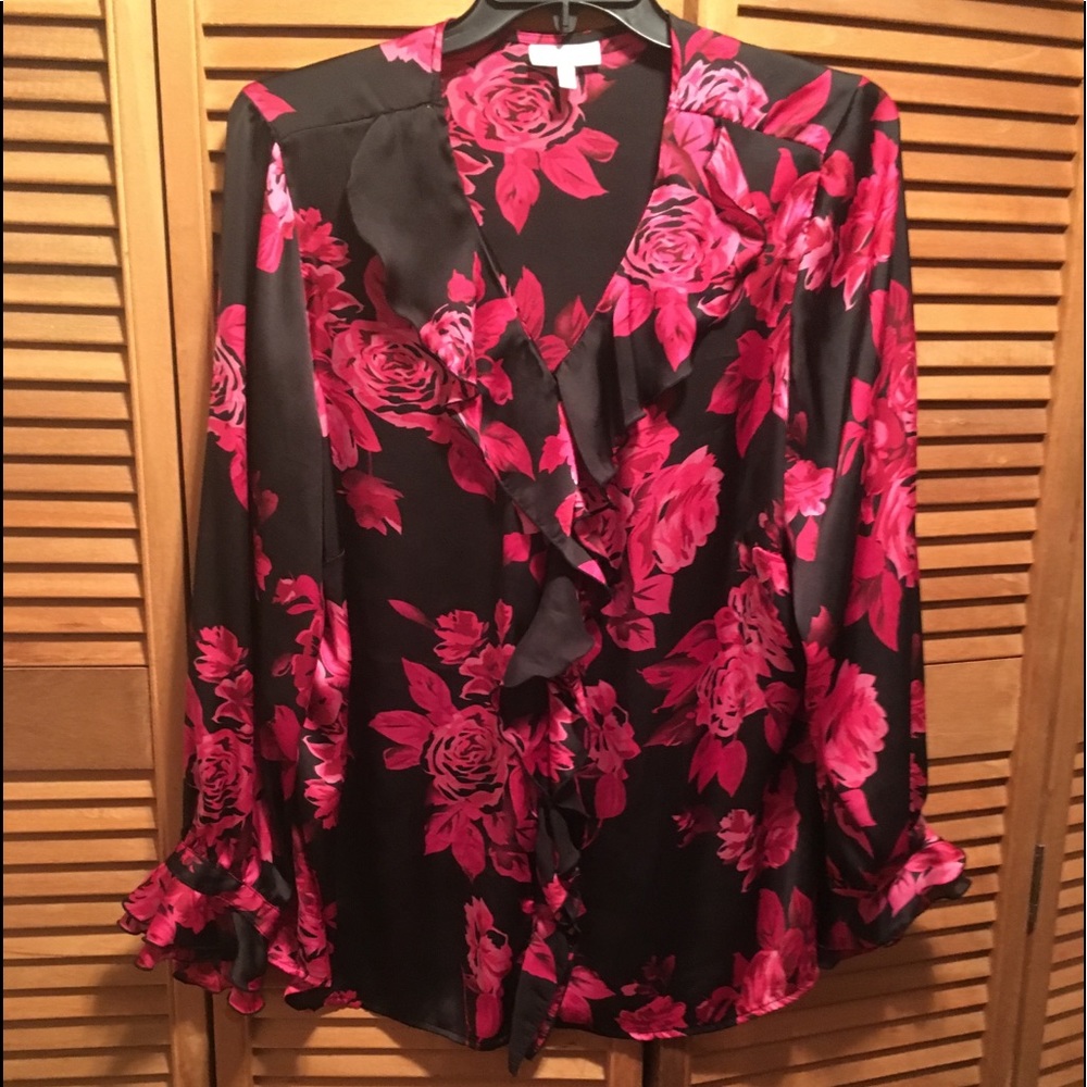 Fashion Bug Black, Red & Pink Floral Blouse